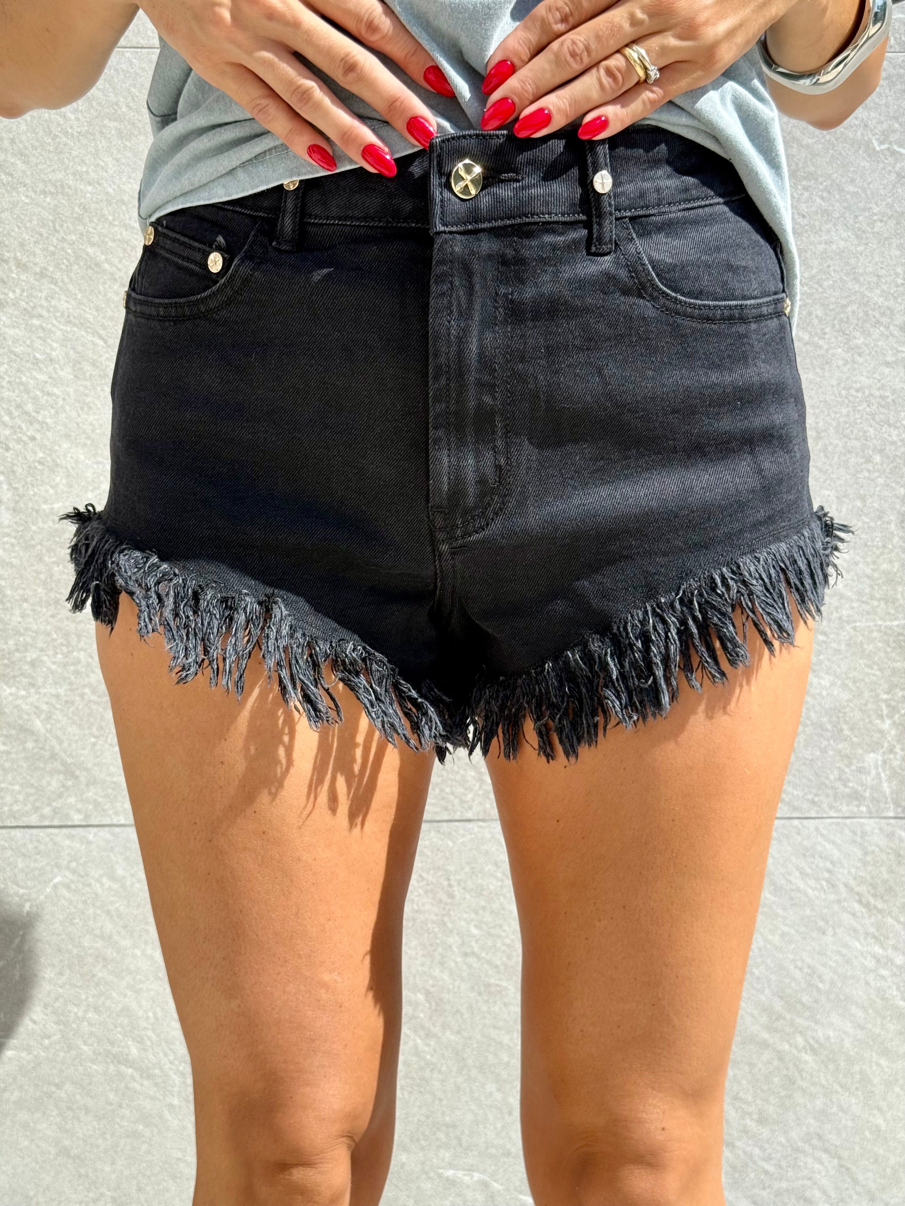 Short mini denim sfrangiato nero - NiMa Mobile Boutique
