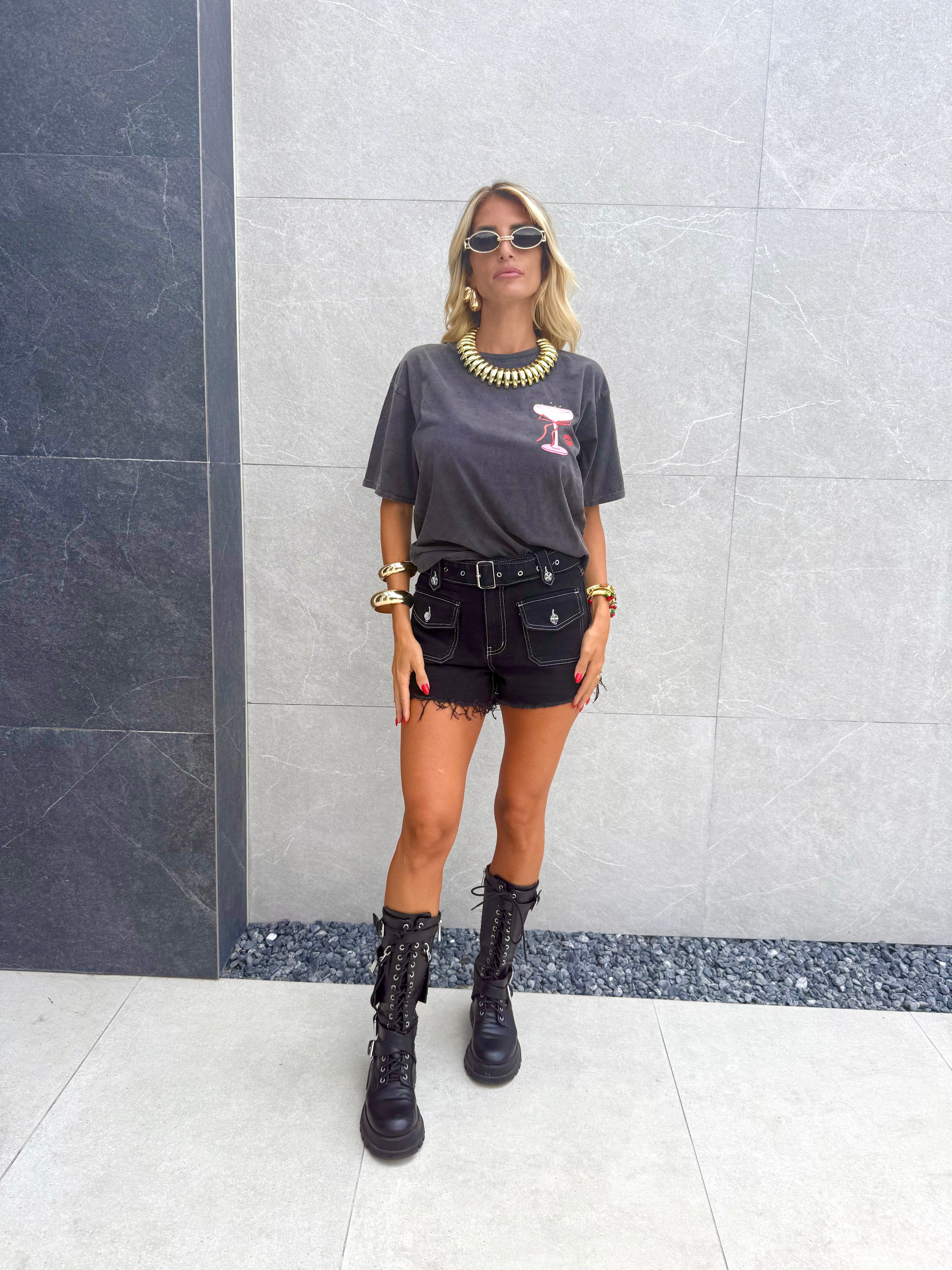 Short denim nero cintura - NiMa Mobile Boutique