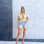 Short denim volant flower - NiMa Mobile Boutique